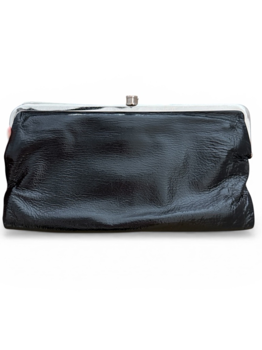 Hobo Lauren Wallet Clutch Black Patent Leather with Silver Hardware Mint Cond - Picture 3 of 9